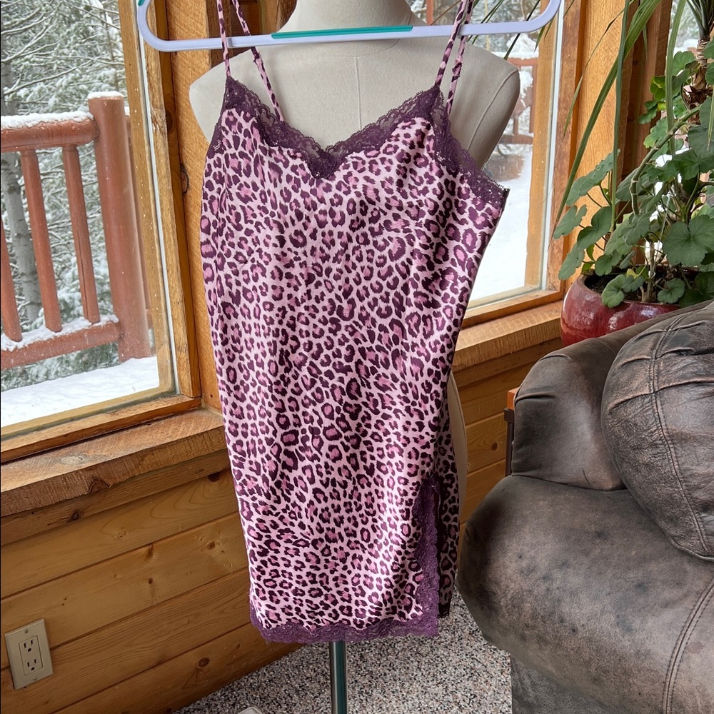 Victoria's Secret Pink Leopard Chemise with Purple Lace